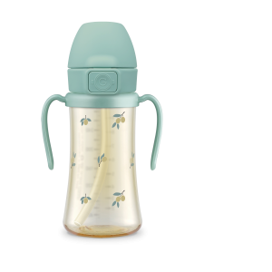 PPSU Straw Cup 300ml with Steel-Free One Touch Cap (Olive)