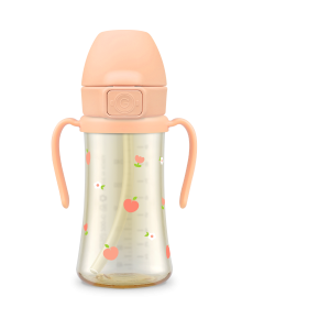 PPSU Straw Cup 300ml with Steel-Free One Touch Cap (Peach Flower)