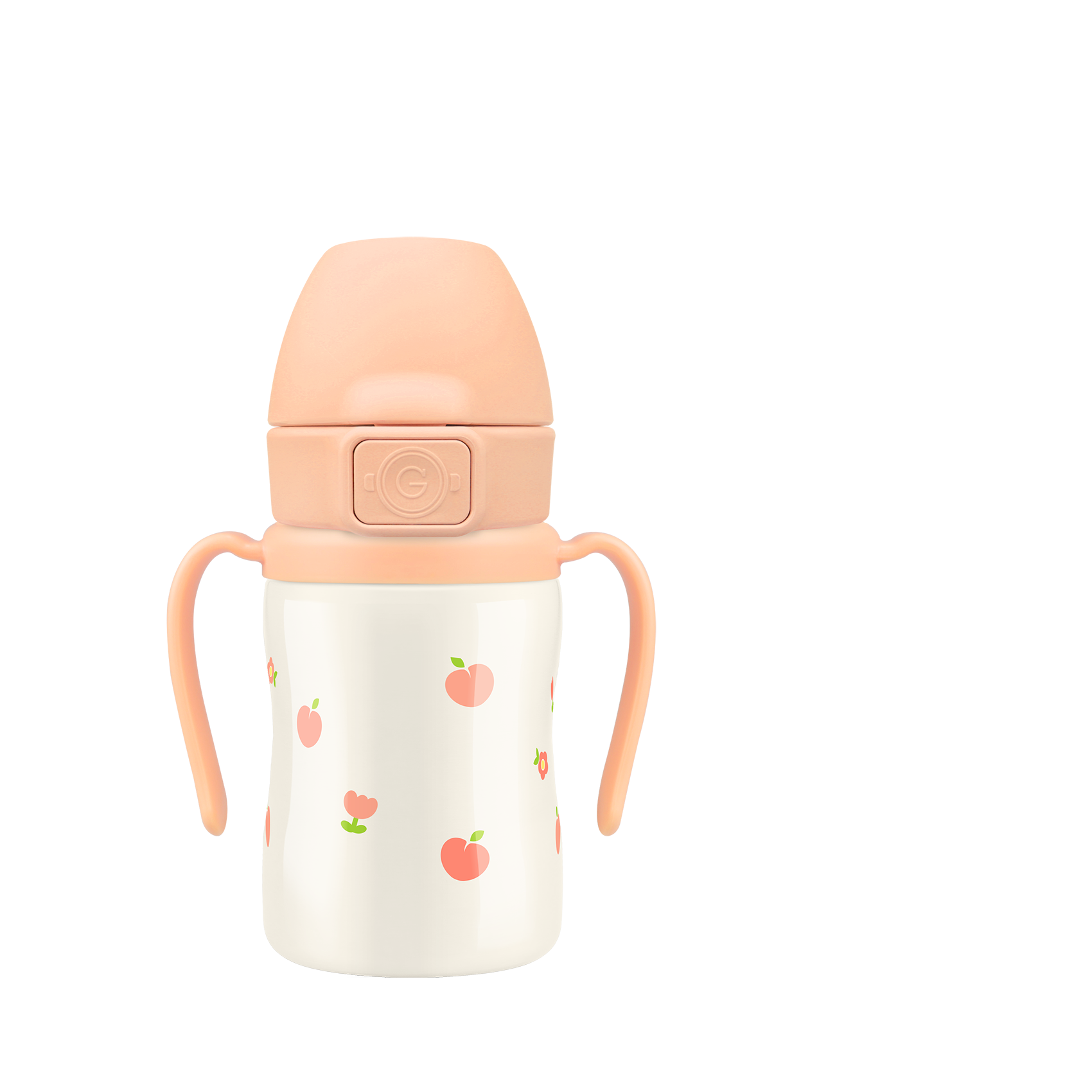 Stainless Steel Straw Cup 200ml With Steel-Free One Touch Cap (Peach Flower)
