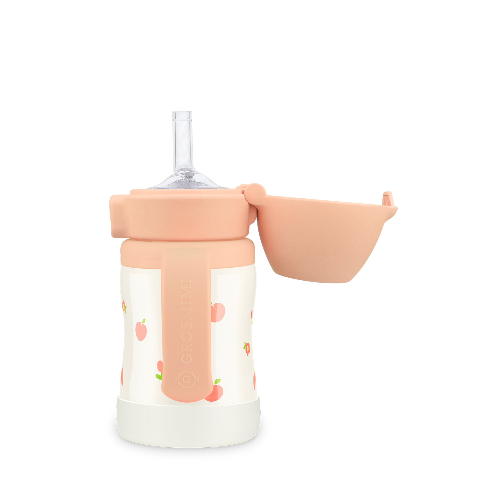 Stainless Steel Straw Cup 200ml With Steel-Free One Touch Cap (Peach Flower) - Image 2