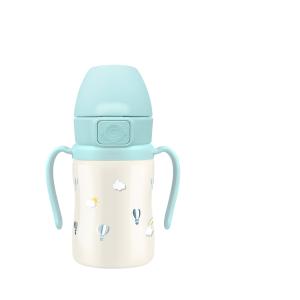 Stainless Steel Straw Cup 200ml with Steel-Free One Touch Cap (Sky Balloon)